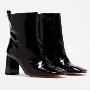 Good American Square Toe Patent Leather Ankle Boot Black‎